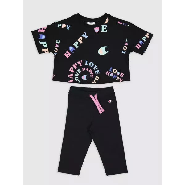 ENSEMBLE FILLE T-SHIRT & PANTACOURT NOIR
