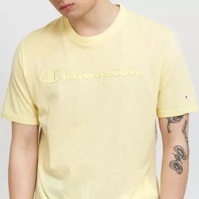 T-shirt homme CHAMPION CREWNECK jaune avec logo poitrine manches courtes 217146-YS105