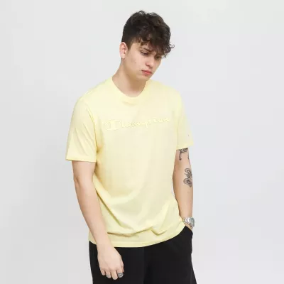 T-shirt homme CHAMPION CREWNECK jaune avec logo poitrine manches courtes 217146-YS105