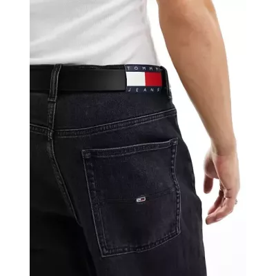 Ceinture homme Tommy Jeans SCANTON AM0AM12045-BDS en cuir noir largeur 3,5 cm 100% cuir