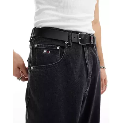 Ceinture homme Tommy Jeans SCANTON AM0AM12045-BDS en cuir noir largeur 3,5 cm 100% cuir
