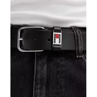 Ceinture homme Tommy Jeans SCANTON AM0AM12045-BDS en cuir noir largeur 3,5 cm 100% cuir