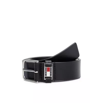 Ceinture homme Tommy Jeans SCANTON AM0AM12045-BDS en cuir noir largeur 3,5 cm 100% cuir