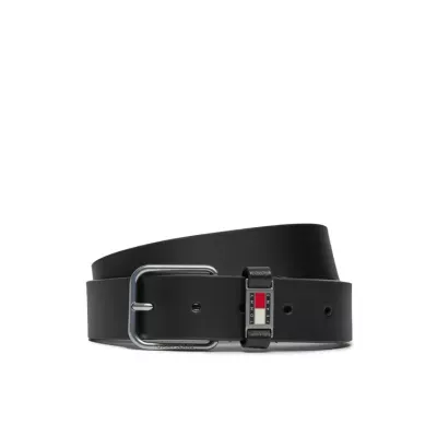 Ceinture homme Tommy Jeans SCANTON AM0AM12045-BDS en cuir noir largeur 3,5 cm 100% cuir