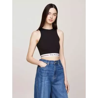 Brassière femme Tommy Jeans LOGO TAPING CUT OUT BRALETTE DW0DW18809-BDS noire avec dos découpé et bande logo