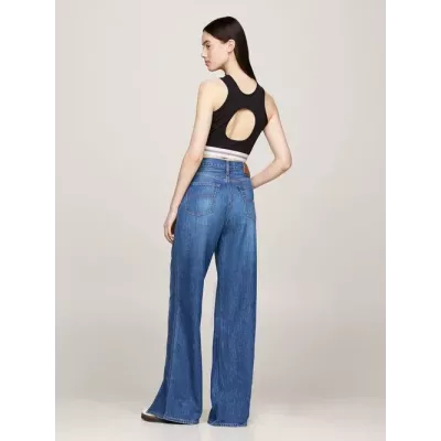 Brassière femme Tommy Jeans LOGO TAPING CUT OUT BRALETTE DW0DW18809-BDS noire avec dos découpé et bande logo