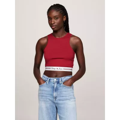Brassière femme Tommy Jeans LOGO TAPING CUT OUT BRALETTE DW0DW18809-BDS noire avec dos découpé et bande logo