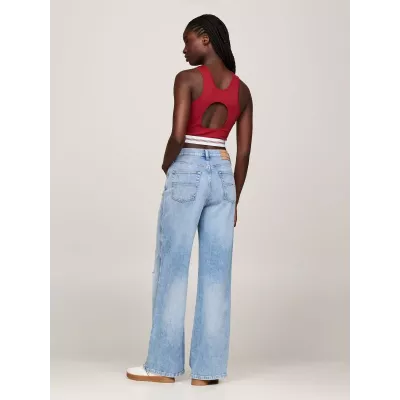 Brassière femme Tommy Jeans LOGO TAPING CUT OUT BRALETTE DW0DW18809-BDS noire avec dos découpé et bande logo