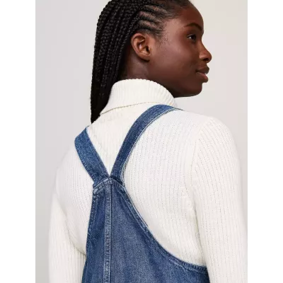 Robe femme Tommy Jeans RETRO FLAG DENIM OVERALLS DW0DW18956-1A5 bleue en denim avec bretelles réglables et poche avant