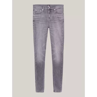 Jean femme Tommy Jeans NORA SKINNY FIT DW0DW19253-1BZ noir en denim stretch coupe skinny taille mi-haute effet usé