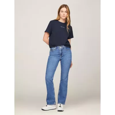 Jean femme Tommy Jeans MADDIE DW0DW19271-1A5 bleu en denim coton coupe bootcut taille mi-haute avec écusson arrière