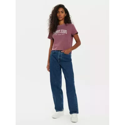 T-shirt femme Tommy Jeans VARSITY REGULAR FIT DW0DW19826-VLP violet en coton avec logo poitrine coupe regular
