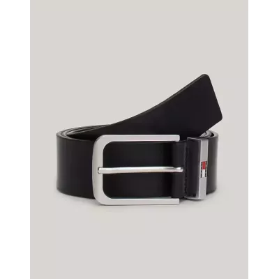 Ceinture Tommy Jeans ELEVATED LEATHER AM0AM12646-C1G en cuir bleu marine avec boucle métal et logo émaillé largeur 4 cm
