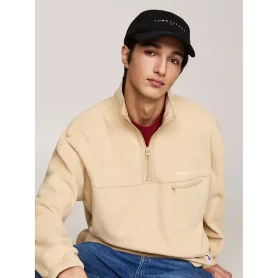 Casquette Tommy Jeans LINEAR LOGO FLEECE AM0AM12660-BDS noire en polaire stretch avec logo brodé tour de tête 58 cm
