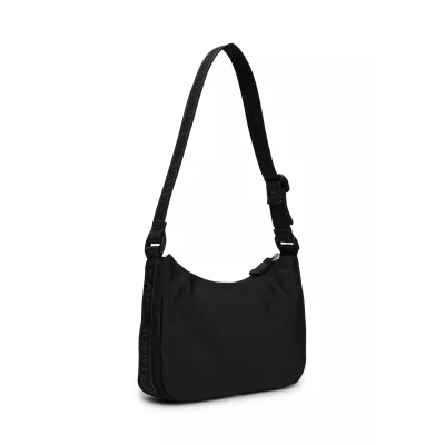 Sac Tommy Jeans ESSENTIAL DAILY SHOULDER AW0AW16495-BDS noir avec fermeture zippée et bandoulière réglable dimensions 25x13x7 cm