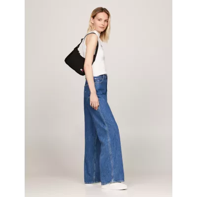 Sac Tommy Jeans ESSENTIAL DAILY SHOULDER AW0AW16495-BDS noir avec fermeture zippée et bandoulière réglable dimensions 25x13x7 cm