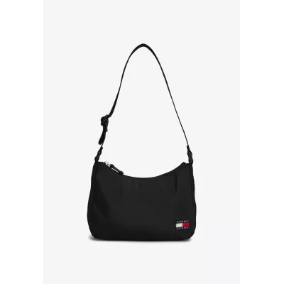 Sac Tommy Jeans ESSENTIAL DAILY SHOULDER AW0AW16495-BDS noir avec fermeture zippée et bandoulière réglable dimensions 25x13x7 cm