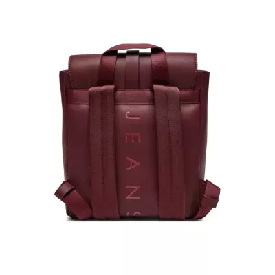 Sac à dos Tommy Jeans CITY BOLD BACKPACK AW0AW16506-VLP bordeaux avec logo métallique dimensions 23,5x10,5x26 cm