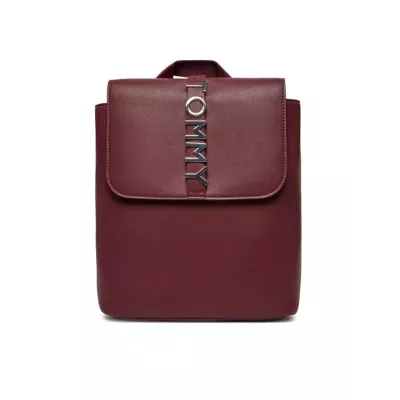 Sac à dos Tommy Jeans CITY BOLD BACKPACK AW0AW16506-VLP bordeaux avec logo métallique dimensions 23,5x10,5x26 cm