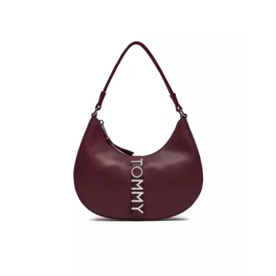 Sac bandoulière Tommy Jeans CITY BOLD SHOULD AW0AW16510-VLP bordeaux avec compartiment zippé dimensions 26x7,5x22 cm