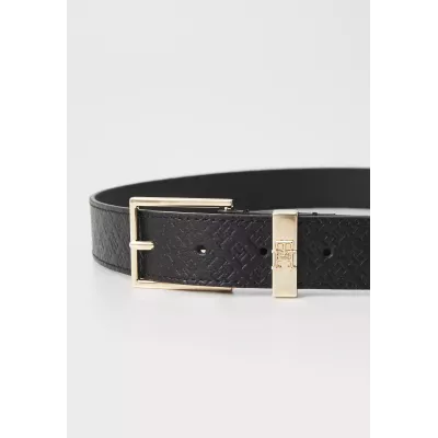 Ceinture Tommy Hilfiger TH SQUARE MONOGRAM 3 AW0AW16834-BDS noire en cuir avec monogramme TH et boucle carrée métal largeur 3 cm