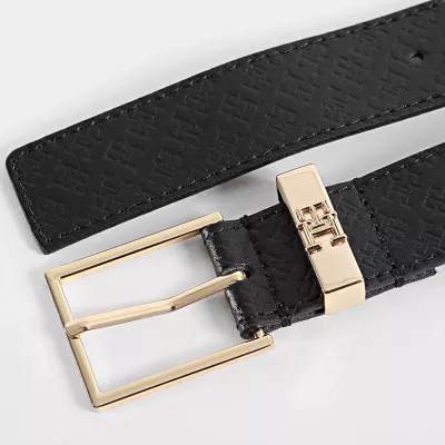 Ceinture Tommy Hilfiger TH SQUARE MONOGRAM 3 AW0AW16834-BDS noire en cuir avec monogramme TH et boucle carrée métal largeur 3 cm