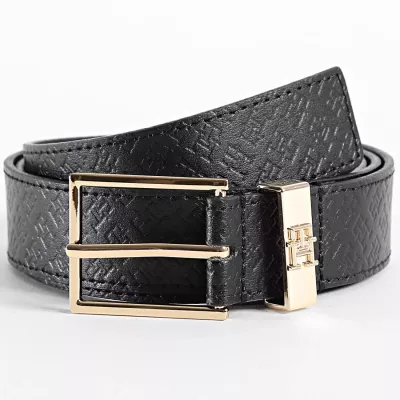 Ceinture Tommy Hilfiger TH SQUARE MONOGRAM 3 AW0AW16834-BDS noire en cuir avec monogramme TH et boucle carrée métal largeur 3 cm