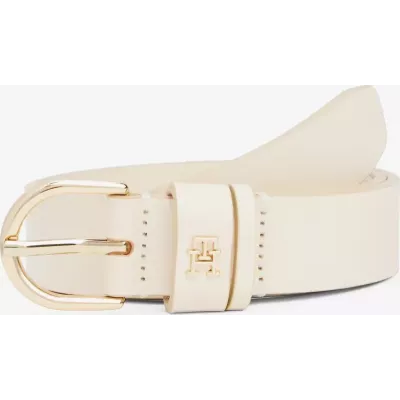 Ceinture Tommy Hilfiger ESSENTIAL TH MONOGRAM LEATHER AW0AW16836-AA8 beige en cuir avec boucle métallique largeur 2,5 cm