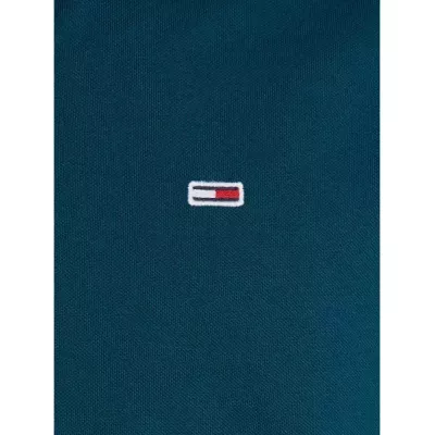 Polo homme Tommy Jeans SLIM PLACKET POLO DM0DM18312-CWG vert en coton piqué coupe slim avec écusson poitrine