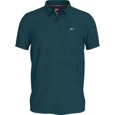 Polo homme Tommy Jeans SLIM PLACKET POLO DM0DM18312-CWG vert en coton piqué coupe slim avec écusson poitrine