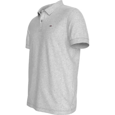 Polo homme Tommy Jeans SLIM PLACKET POLO DM0DM18312-P9V gris en coton piqué coupe slim avec écusson poitrine