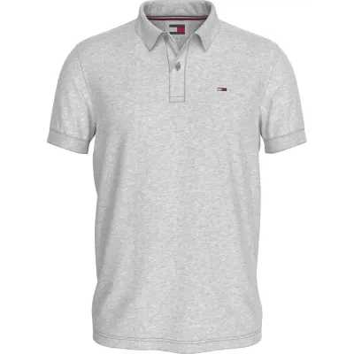Polo homme Tommy Jeans SLIM PLACKET POLO DM0DM18312-P9V gris en coton piqué coupe slim avec écusson poitrine