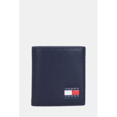 Portefeuille Tommy Jeans HERITAGE LEATHER AM0AM12923-C1G bleu marine en cuir avec compartiments cartes billets monnaie