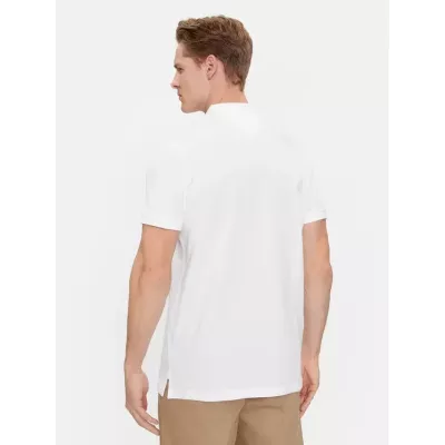 Polo homme Tommy Jeans SLIM PLACKET POLO DM0DM18312-YBR blanc en coton piqué coupe slim avec écusson poitrine