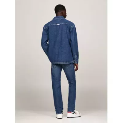Chemise homme Tommy Jeans ESSENTIAL DENIM SHIRT DM0DM18328-1A4 bleue en denim 100 % coton coupe relaxed fit manches longues
