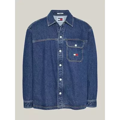 Chemise homme Tommy Jeans ESSENTIAL DENIM SHIRT DM0DM18328-1A4 bleue en denim 100 % coton coupe relaxed fit manches longues