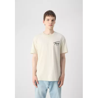 T-shirt homme Tommy Jeans REGULAR SIGNATURE PRINT DM0DM18536-ACG beige en coton avec logo poitrine coupe standard