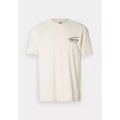 T-shirt homme Tommy Jeans REGULAR SIGNATURE PRINT DM0DM18536-ACG beige en coton avec logo poitrine coupe standard