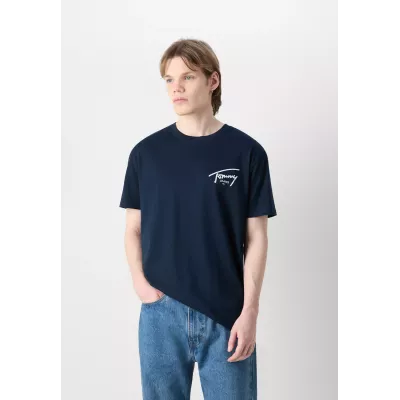 T-shirt homme Tommy Jeans REGULAR SIGNATURE PRINT DM0DM18536-C1G bleu marine en coton avec logo poitrine coupe standard