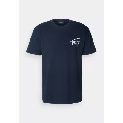T-shirt homme Tommy Jeans REGULAR SIGNATURE PRINT DM0DM18536-C1G bleu marine en coton avec logo poitrine coupe standard
