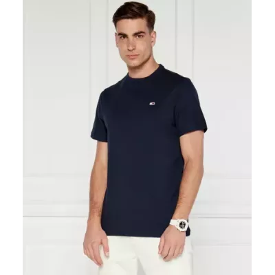 T-shirt homme Tommy Jeans RIB DETAIL SLIM FIT DM0DM18649-C1G bleu marine en coton avec drapeau poitrine coupe ajustée