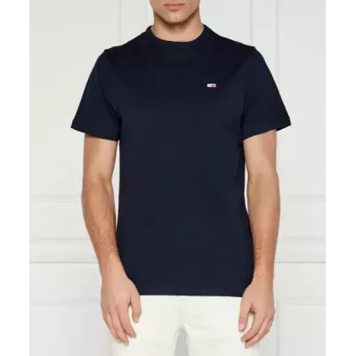 T-shirt homme Tommy Jeans RIB DETAIL SLIM FIT DM0DM18649-C1G bleu marine en coton avec drapeau poitrine coupe ajustée