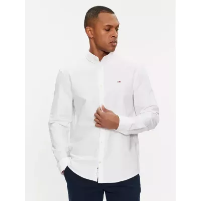 Chemise homme Tommy Jeans ENTRY REGULAR OXFORD DM0DM19134-YBR blanche en coton avec col boutonné coupe classique