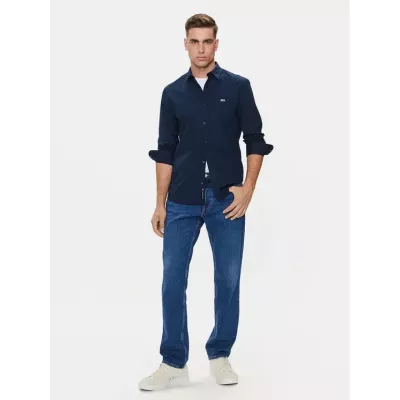 Chemise homme Tommy Jeans REGULAR ENTRY POPLIN DM0DM19519-C1G bleu marine en coton extensible coupe régulière manches longues