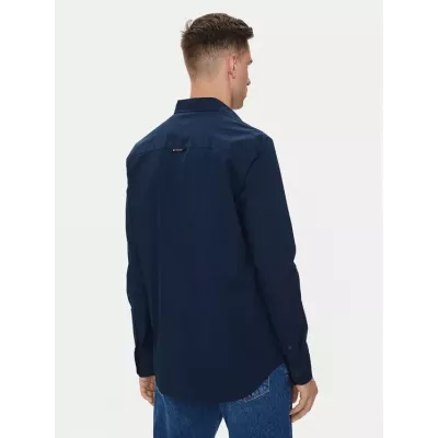Chemise homme Tommy Jeans REGULAR ENTRY POPLIN DM0DM19519-C1G bleu marine en coton extensible coupe régulière manches longues