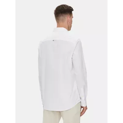 Chemise homme Tommy Jeans REGULAR ENTRY POPLIN DM0DM19519-YBR blanche en coton extensible coupe régulière manches longues
