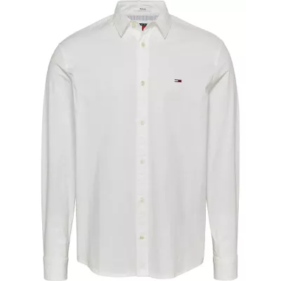 Chemise homme Tommy Jeans REGULAR ENTRY POPLIN DM0DM19519-YBR blanche en coton extensible coupe régulière manches longues