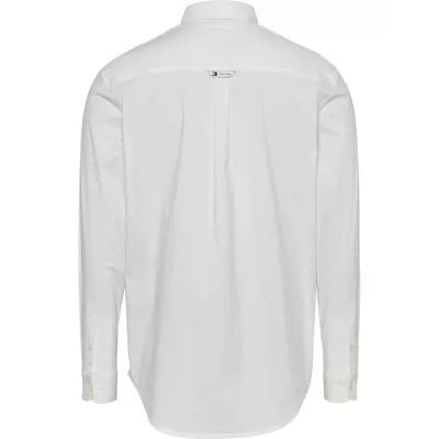 Chemise homme Tommy Jeans REGULAR ENTRY POPLIN DM0DM19519-YBR blanche en coton extensible coupe régulière manches longues