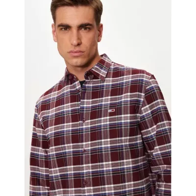 Chemise homme Tommy Jeans REGULAR OXFORD CHECK DM0DM19648-VLP multicolore en coton à carreaux coupe regular manches longues