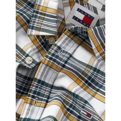 Chemise homme Tommy Jeans REGULAR OXFORD CHECK DM0DM19648-YBH multicolore en coton à carreaux coupe regular manches longues